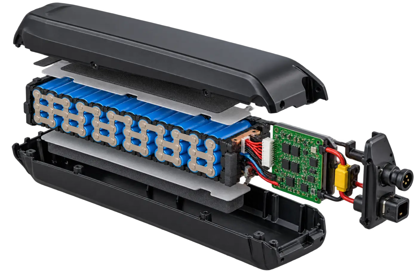 Vue éclatée d’une batterie lithium montrant ses composants internes